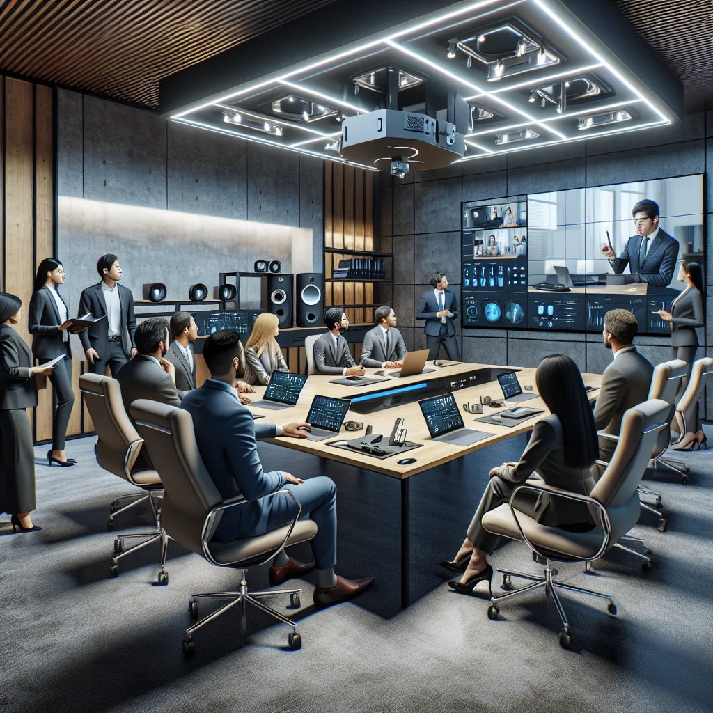 Illustration of a conference room video meeting