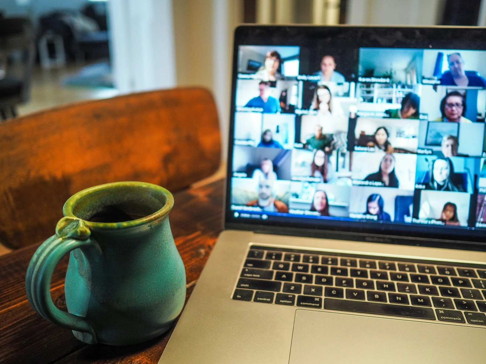 Laptop showing a video call grid