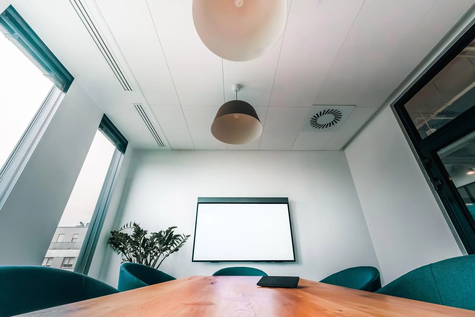 Meeting room with a projection screen