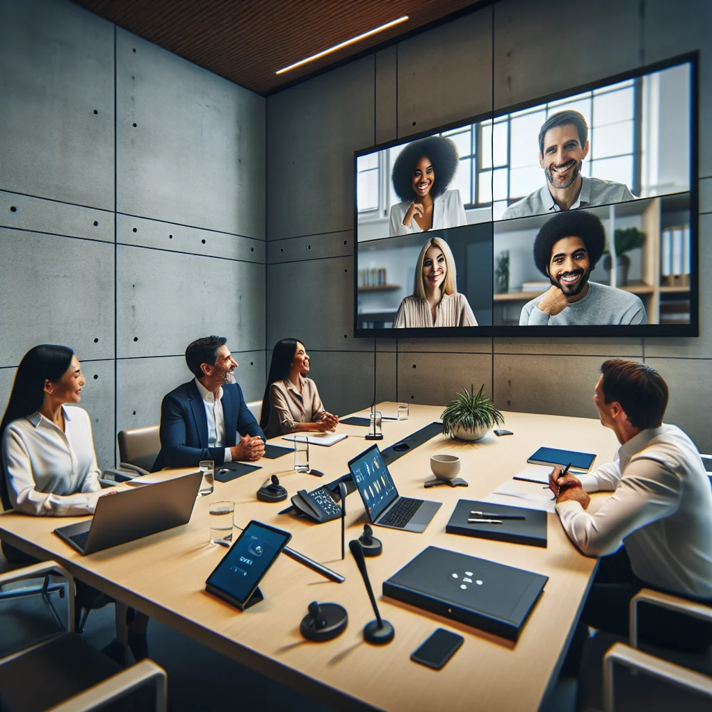 Illustration of a meeting room video call
